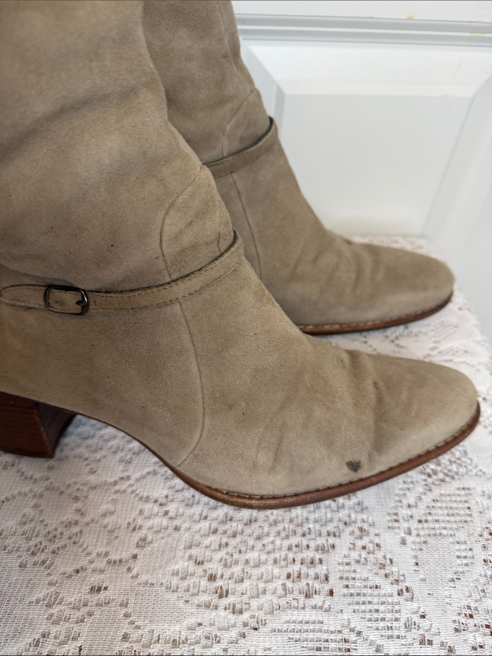 Timberland Knee-High Taupe leather gray tanish Block Heel Boots sz 8.5 - Picture 5 of 7